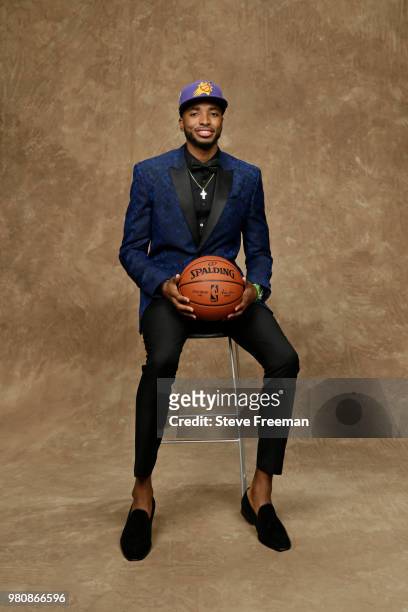 Mikal Bridges poses for a portrait after being drafted by the Phoenix Suns during the 2018 NBA Draft on June 21, 2018 at Barclays Center in Brooklyn,...