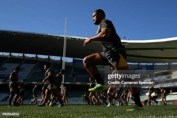 Sekope Kepu of the Wallabies warms up during the Australian Wallabies captain's run at Allianz Stadium on June 22, 2018 in Sydney, Australia.