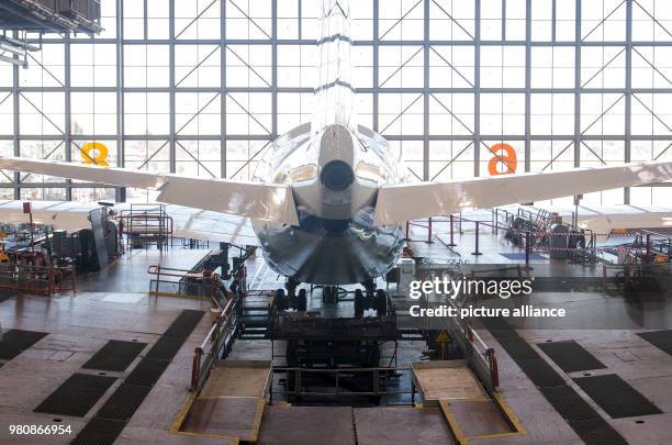 Stratospheric research aircraft lies inside a maintenance hangar in Hamburg, Germany, 19 March 2018. Lufthansa Technik's board is assessing the...