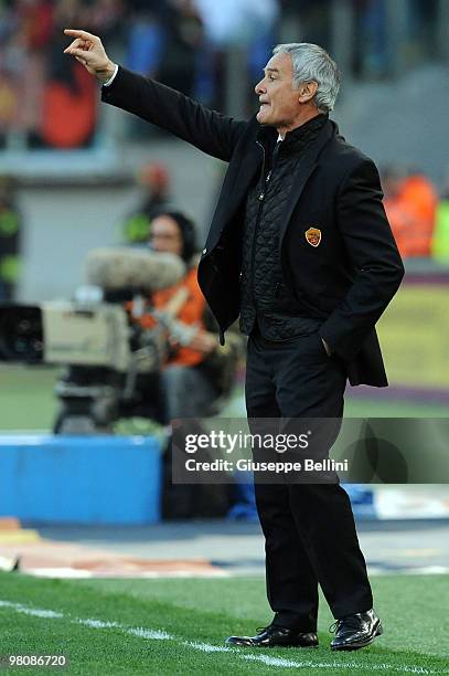 Claudio Ranieri the head coach of Roma during the Serie A match between AS Roma and FC Internazionale Milano at Stadio Olimpico on March 27, 2010 in...