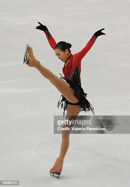 Mao Asada of Japan competes during the Ladies Free Skating at the 2010 ISU World Figure Skating Championships on March 27, 2010 in Turin, Italy.
