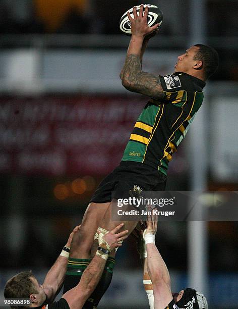 Courtney Lawes of Northampton during the Guinness Premiership match between Northampton Saints and London Wasps at Franklins Gardens in Northampton...