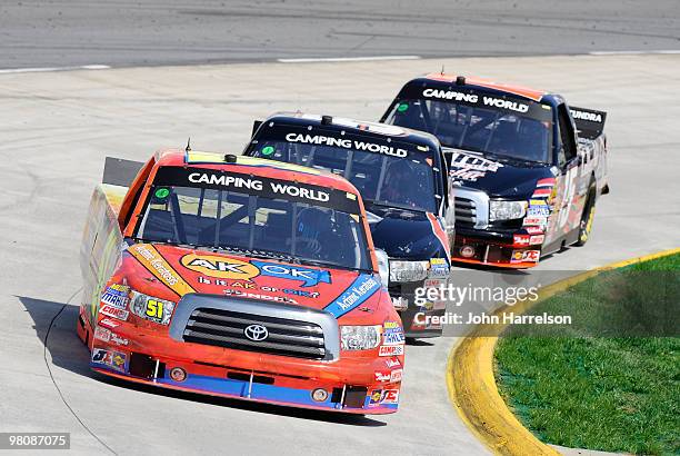 Aric Almirola drives the AKawareness.com Toyota during the NASCAR Camping World Truck Series Kroger 250 at Martinsville Speedway on March 27, 2010 in...