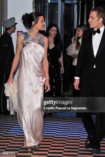 Charlotte and Andrea Casiraghi arrive to attend the Monte Carlo Morocco Rose Ball 2010 held at the Sporting Monte Carlo on March 27, 2010 in Monaco,...