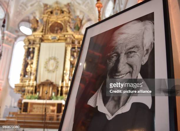 March 2018, Germany, Habach: A picture of the actor Siegdried Rauch in the church during the memorial service. The actor died of heart failure on 11...