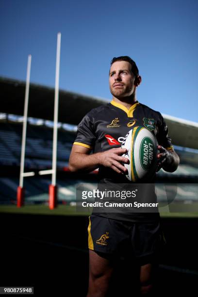 Bernard Foley of the Wallabies poses for a portrait during the Australian Wallabies captain's run at Allianz Stadium on June 22, 2018 in Sydney,...