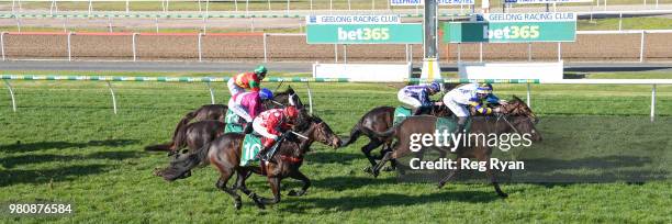 Mussoorie Magic ridden by Brad Rawiller wins the Community Sector Banking Maiden Plate at Geelong Racecourse on June 22, 2018 in Geelong, Australia.