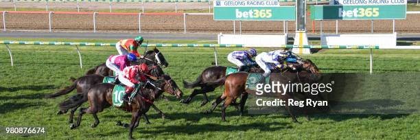Mussoorie Magic ridden by Brad Rawiller wins the Community Sector Banking Maiden Plate at Geelong Racecourse on June 22, 2018 in Geelong, Australia.