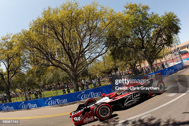 Justin Wilson of England, driver of the Team Z-Line Designs Dreyer & Reinbold Racing Dallara Honda drives during qualifying for the IndyCar Series...