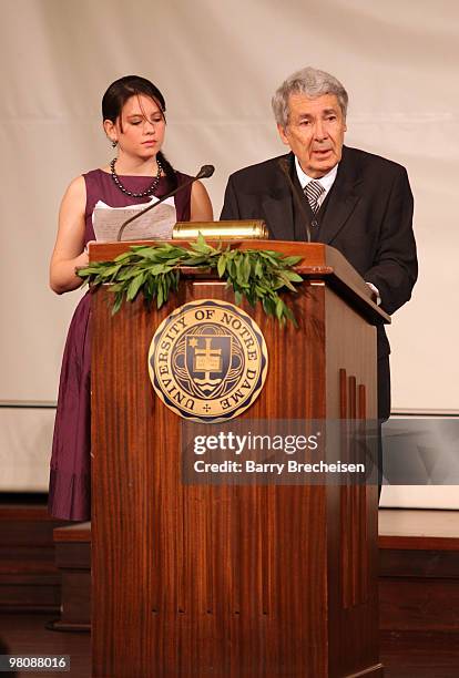 Translator Marie Anne Cross and winner Rafael Manzano Martos accepts the Richard H. Driehaus Prize at the 2010 Richard H. Driehaus Prize and Henry...