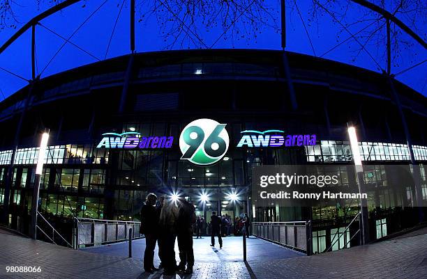 General view of the AWD Arena is taken after the Bundesliga match between Hannover 96 and 1. FC Koeln at AWD Arena on March 27, 2010 in Hanover,...