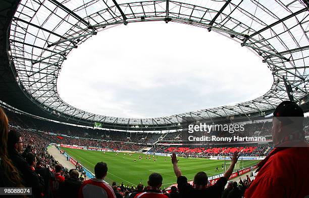 General view of the AWD Arena is taken during the Bundesliga match between Hannover 96 and 1. FC Koeln at AWD Arena on March 27, 2010 in Hanover,...