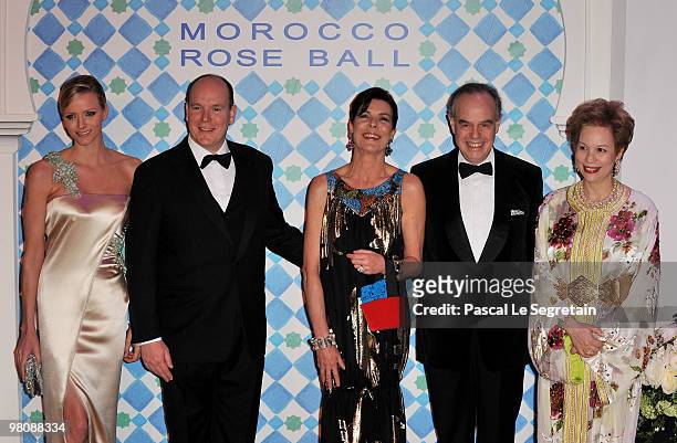 Charlene Wittstock,Prince Albert II of Monaco, Princess Caroline of Hanover, French Culture Minister Frederic Mitterand and Princess Lalla Joumala...