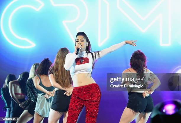 Natti Natasha appears at YouTube OnStage during VidCon at the Anaheim Convention Center Arena on June 21, 2018 in Anaheim, California.