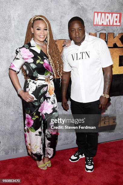 Faith Evans and Jadakiss attend the 'Luke Cage' Season 2 premiere at The Edison Ballroom on June 21, 2018 in New York City.