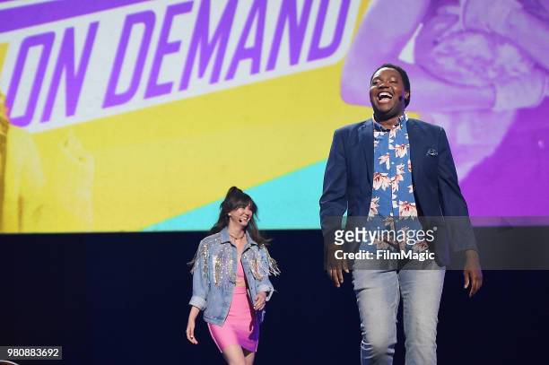Kimiko Glenn and Travis Coles appear at YouTube OnStage during VidCon at the Anaheim Convention Center Arena on June 21, 2018 in Anaheim, California.