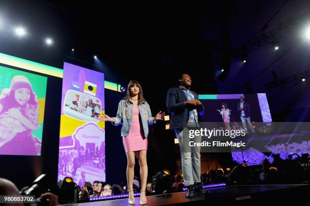 Kimiko Glenn and Travis Coles appear at YouTube OnStage during VidCon at the Anaheim Convention Center Arena on June 21, 2018 in Anaheim, California.