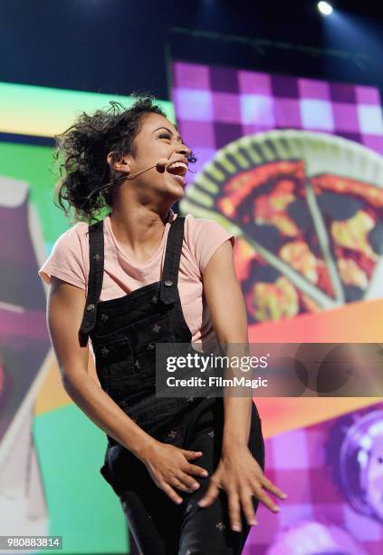 Liza Koshy appears at YouTube OnStage during VidCon at the Anaheim Convention Center Arena on June 21, 2018 in Anaheim, California.