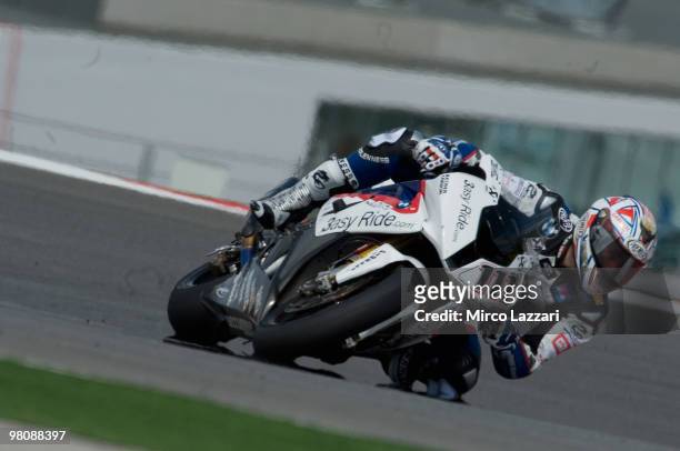 Ruben Xaus of Spain and BMW Motorrad Motorsport rounds the bend during the Superbike World Championship round two at Algarve Motor Park on March 27,...