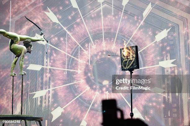 Sofie Dossi appears at YouTube OnStage during VidCon at the Anaheim Convention Center Arena on June 21, 2018 in Anaheim, California.