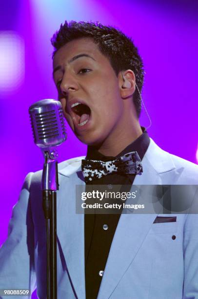 Thomas Karaoglan performs during the 6th episode of the TV show 'Deutschland sucht den Superstar' on March 27, 2010 in Cologne, Germany.