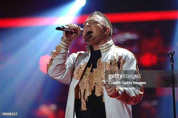 Menowin Froehlich performs during the 6th episode of the TV show 'Deutschland sucht den Superstar' on March 27, 2010 in Cologne, Germany.