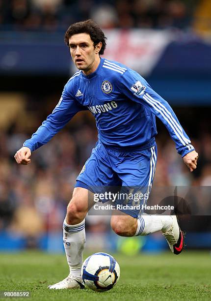 Yury Zhirkov of Chelsea in action during the Barclays Premier League match between Chelsea and Aston Villa at Stamford Bridge on March 27, 2010 in...