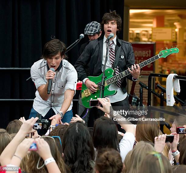 Zach Porter and Cameron Quiseng of Allstar Weekend perform during Verizon's ''Experience the Magic'' tour celebrating Disney's Mobile Magic...