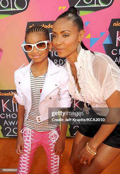 Willow Smith and actress Jada Pinkett Smith arrive at Nickelodeon's 23rd Annual Kids' Choice Awards held at UCLA's Pauley Pavilion on March 27, 2010...