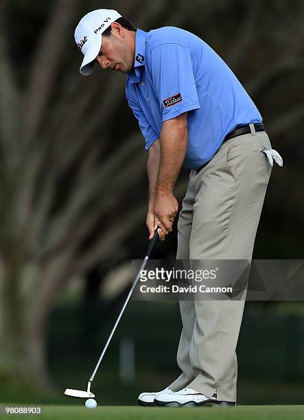 Ben Curtis of the USA putts for birdie on the 16th hole during the third round of Arnold Palmer Invitational presented by MasterCard at the Bayhill...