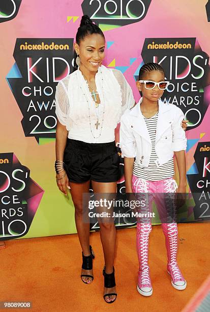 Actress Jada Pinkett Smith and daughter Willow Smith arrive at Nickelodeon's 23rd Annual Kids' Choice Awards held at UCLA's Pauley Pavilion on March...