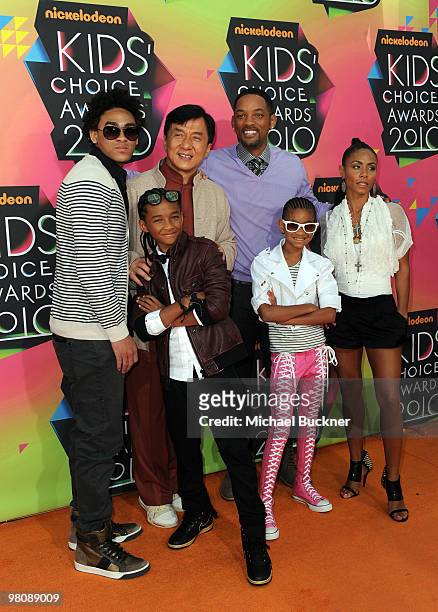 Trey Smith, actor Jackie Chan, actor Will Smith, actress Jada Pinkett Smith, actor Jaden Smith and Willow Smith arrive at Nickelodeon's 23rd Annual...
