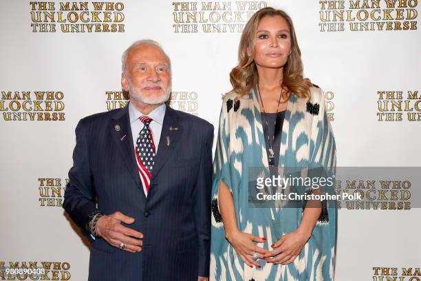Buzz Aldrin and executive producer Lola Tillyaeva at the premiere of THE MAN WHO UNLOCKED THE UNIVERSE on June 21, 2018 in West Hollywood, California.