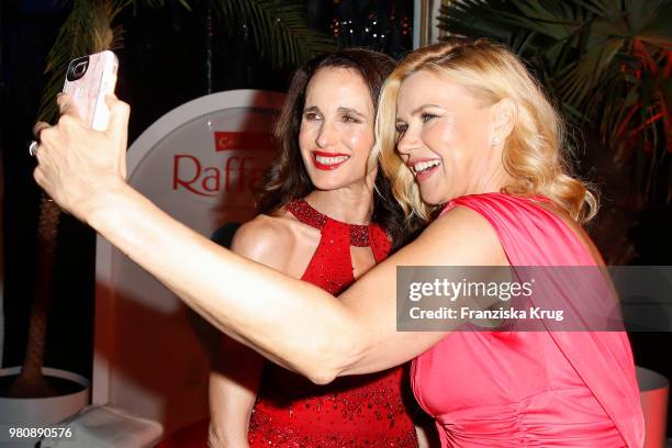 Veronica Ferres and Andie MacDowell during the Raffaello Summer Day 2018 to celebrate the 28th anniversary of Raffaello at Villa von der Heydt on...