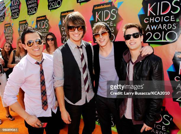 Actors/musicians Kendall Schmidt, Carlos Pena Jr., James Maslow, and Logan Henderson of the band Big Time Rush arrives at Nickelodeon's 23rd Annual...