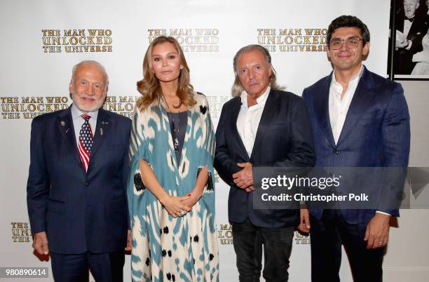 Buzz Aldrin, executive producers Lola Tillyaeva, Armand Assante and Timur Tillyaev at the premiere of THE MAN WHO UNLOCKED THE UNIVERSE on June 21,...