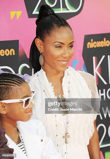 Actress Jada Pinkett Smith and daughter Willow Smith arrive at Nickelodeon's 23rd Annual Kids' Choice Awards held at UCLA's Pauley Pavilion on March...