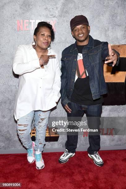 Heather B and Sway Calloway attend the 'Luke Cage' Season 2 premiere at The Edison Ballroom on June 21, 2018 in New York City.