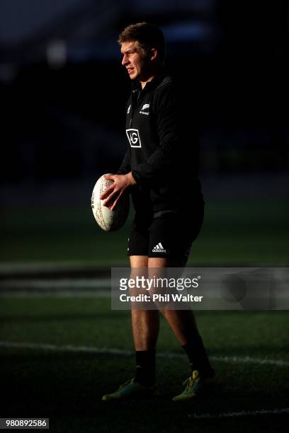 Jack Goodhue of the All Blacks during the New Zealand All Blacks Captain's Run at Forsyth Barr Stadium on June 22, 2018 in Dunedin, New Zealand.