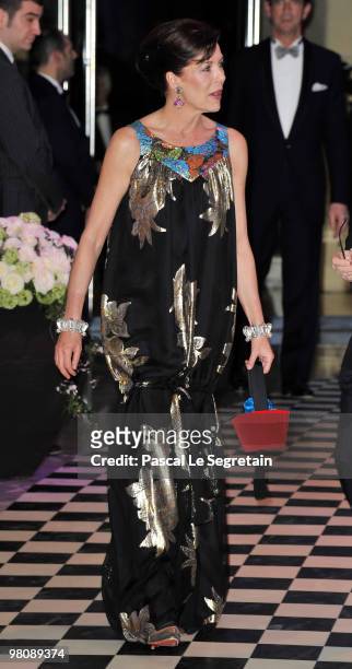 Princess Caroline of Hanover arrives to attend the Monte Carlo Morocco Rose Ball 2010 held at the Sporting Monte Carlo on March 27, 2010 in Monaco,...