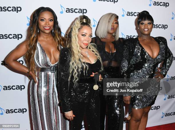 Kandi Burruss, Tameka 'Tiny' Harris, Tamika Scott, and LaTocha Scott attend the 2018 ASCAP Rhythm & Soul Music Awards at the Beverly Wilshire Four...