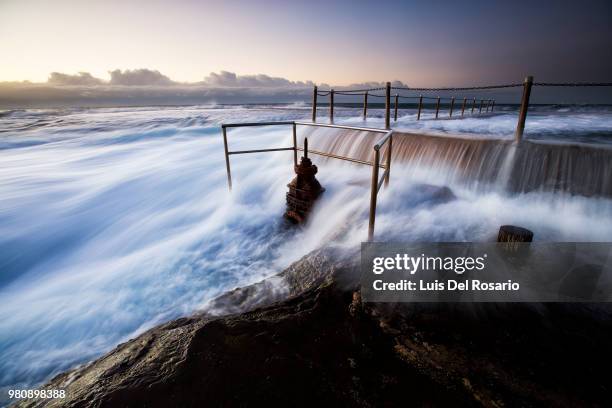 sea flooding pier, mona vale beach, new south wales, australia - mona vale stock pictures, royalty-free photos & images