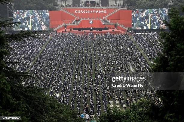 Ten thousand graduates during their ceremony of Wuhan University on June 22, 2018 in Wuhan, China.China is forecast to produce 8.2 million fresh...