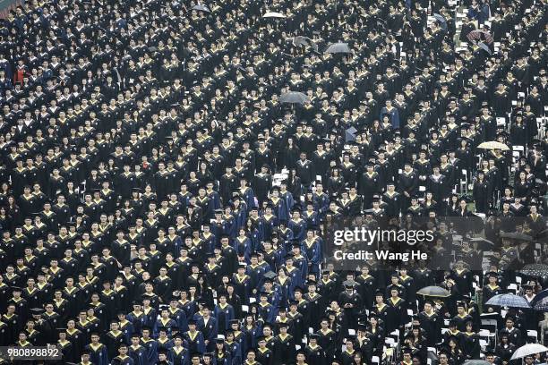 Ten thousand graduates during their ceremony of Wuhan University on June 22, 2018 in Wuhan, China.China is forecast to produce 8.2 million fresh...