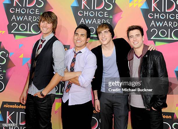 Actors/musicians Carlos Pena Jr., Kendall Schmidt, James Maslow, and Logan Henderson of the band Big Time Rush arrive at Nickelodeon's 23rd Annual...