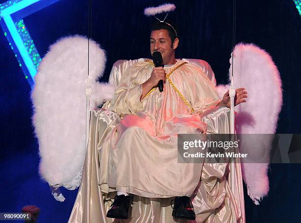 Actor Adam Sandler performs onstage at Nickelodeon's 23rd Annual Kids' Choice Awards held at UCLA's Pauley Pavilion on March 27, 2010 in Los Angeles,...