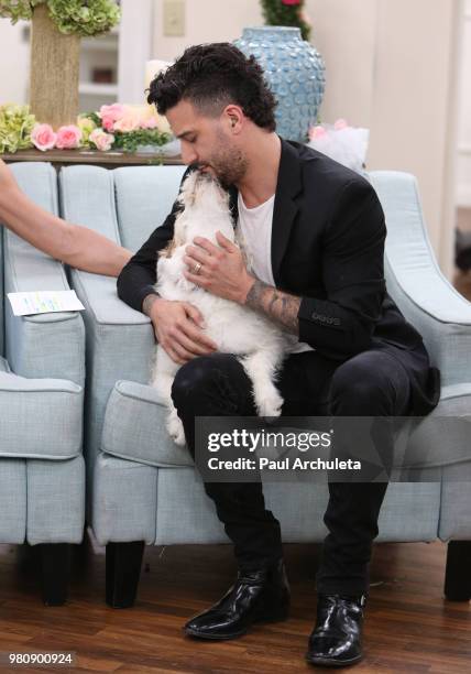 Hallmark Channel ambassador 'Happy' the dog and DWTS pro Mark Ballas onÊthe set of Hallmark's Home & Family at Universal Studios Hollywood on June...