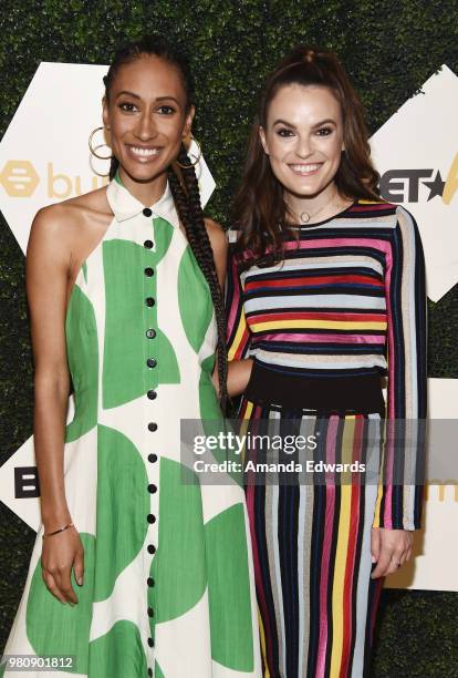 Journalist and editor Elaine Welteroth and Bumble Head of Brand Alex Williamson arrive at the BET Her Awards Presented By Bumble at The Conga Room at...