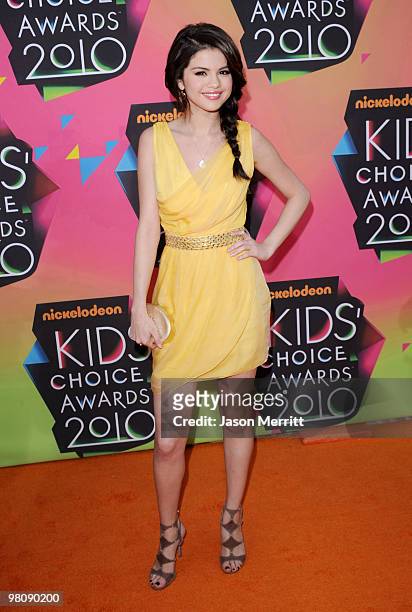 Actress Selena Gomez arrives at Nickelodeon's 23rd Annual Kids' Choice Awards held at UCLA's Pauley Pavilion on March 27, 2010 in Los Angeles,...