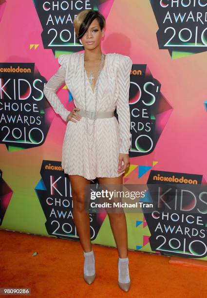 Singer Rihanna arrives at Nickelodeon's 23rd Annual Kids' Choice Awards at Pauley Pavilion on March 27, 2010 in Los Angeles, California.